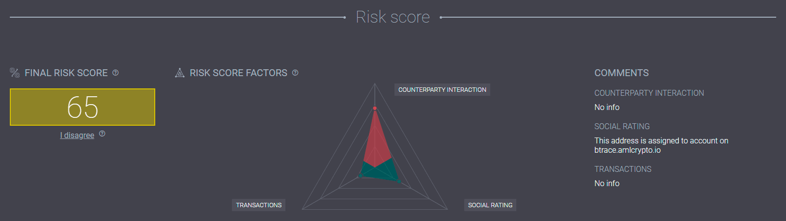 Crypto address riskiness indicator and risk factors