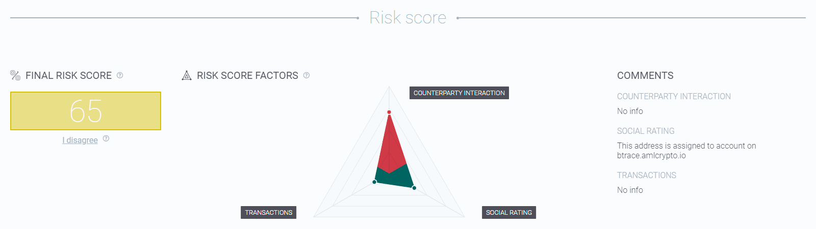Crypto address riskiness indicator and risk factors