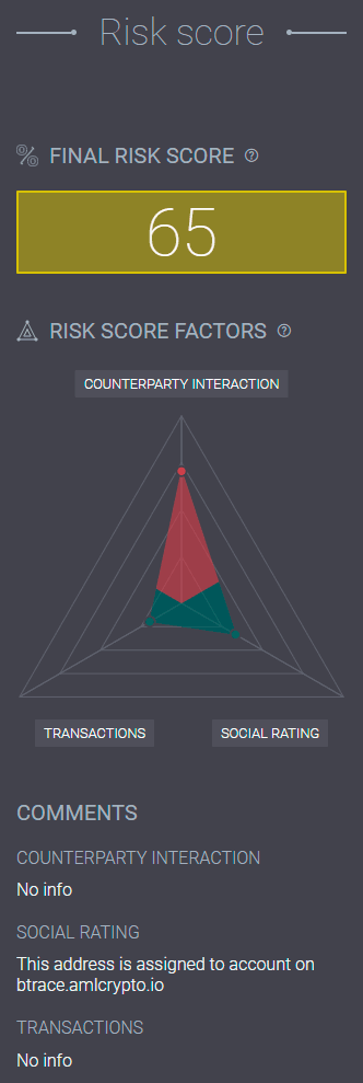 Crypto address riskiness indicator and risk factors